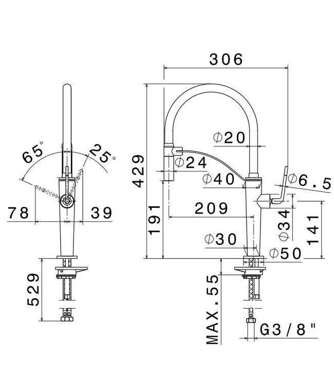 Newform O’Rama 68730 keukenmengkraan RVS-look/zwart