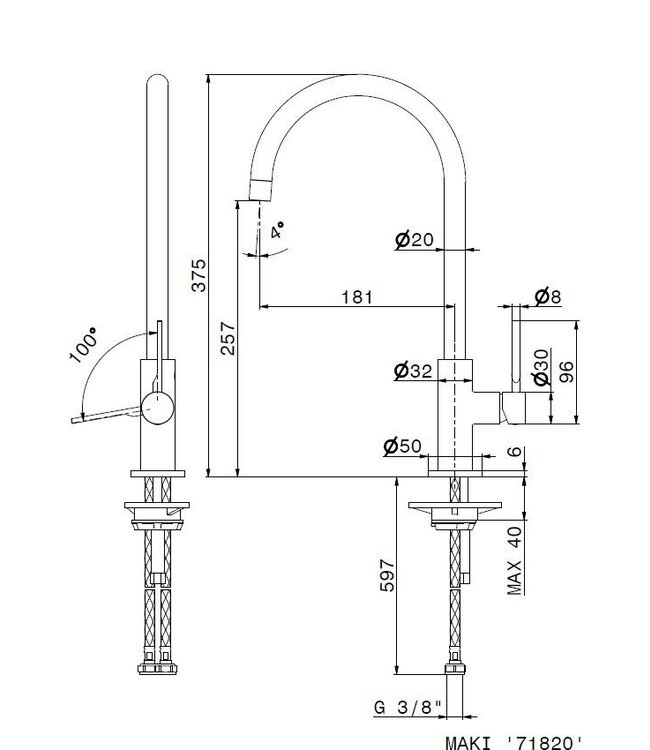 Newform Maki 71820 keukenmengkraan RVS-look
