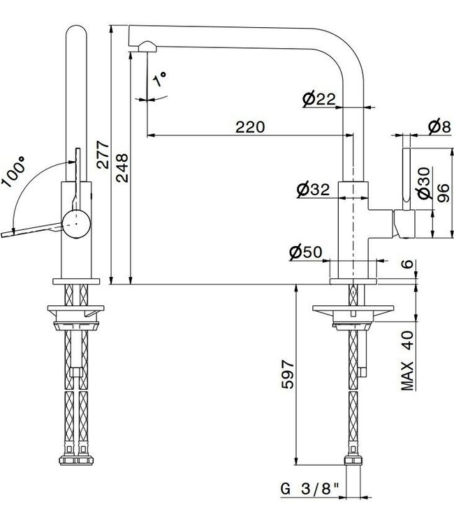 Newform Maki 71822 keukenmengkraan RVS-look