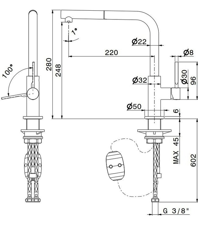 Newform Maki 71825 keukenmengkraan chroom