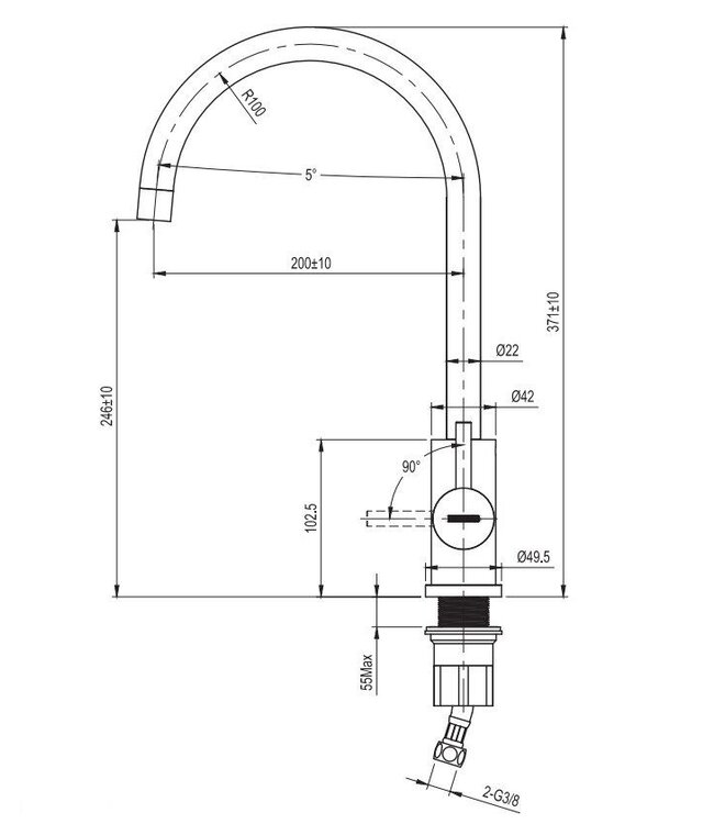 Doeco 810 keukenmengkraan zwart