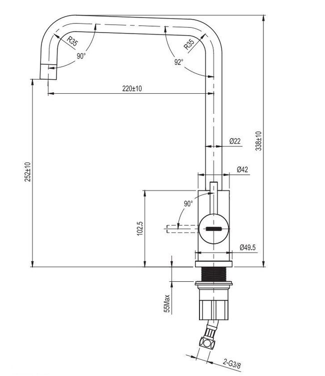 Doeco 820 keukenmengkraan RVS + filters