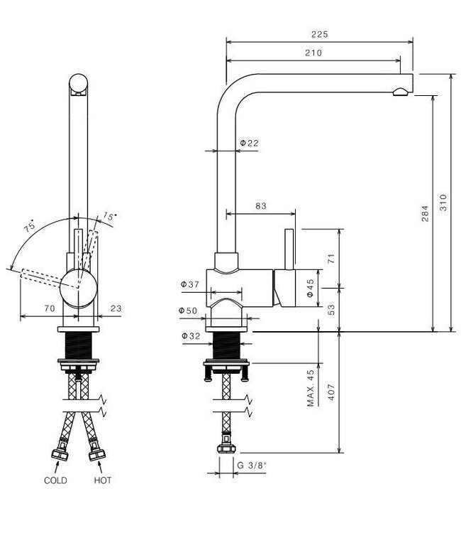 Doeco 902 keukenmengkraan RVS