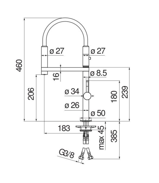 Doeco Royal Move 92400 keukenmengkraan zwart