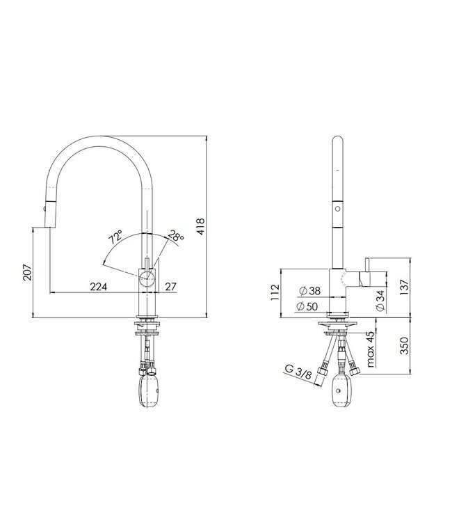 Doeco Royal Cuci 96137 keukenmengkraan chroom