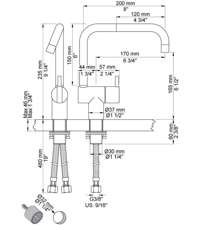Vola KV-1-28 keukenmengkraan mat wit