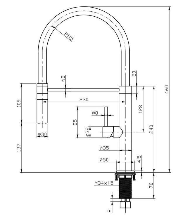 Lorreine Ribble keukenmengkraan in RVS