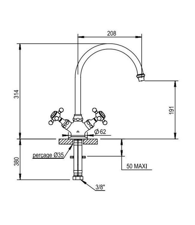 Horus Julia 1133 keukenmengkraan brons