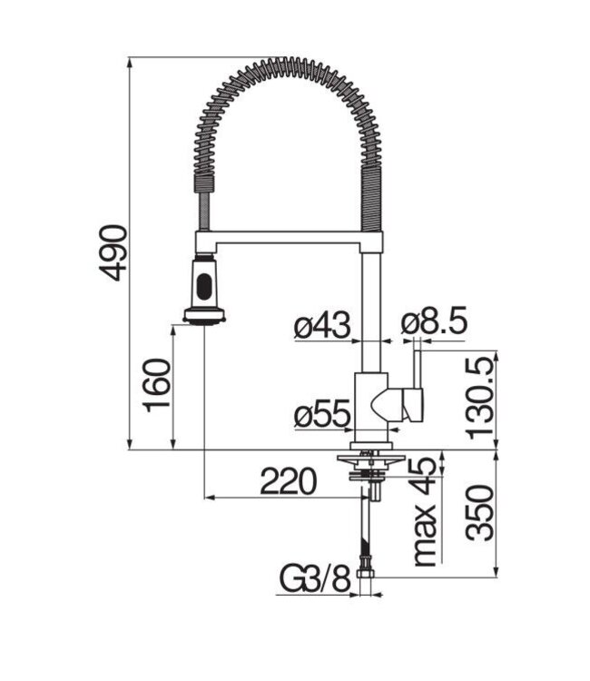 Doeco Royal oz keukenmengkraan chroom met spoeldouche