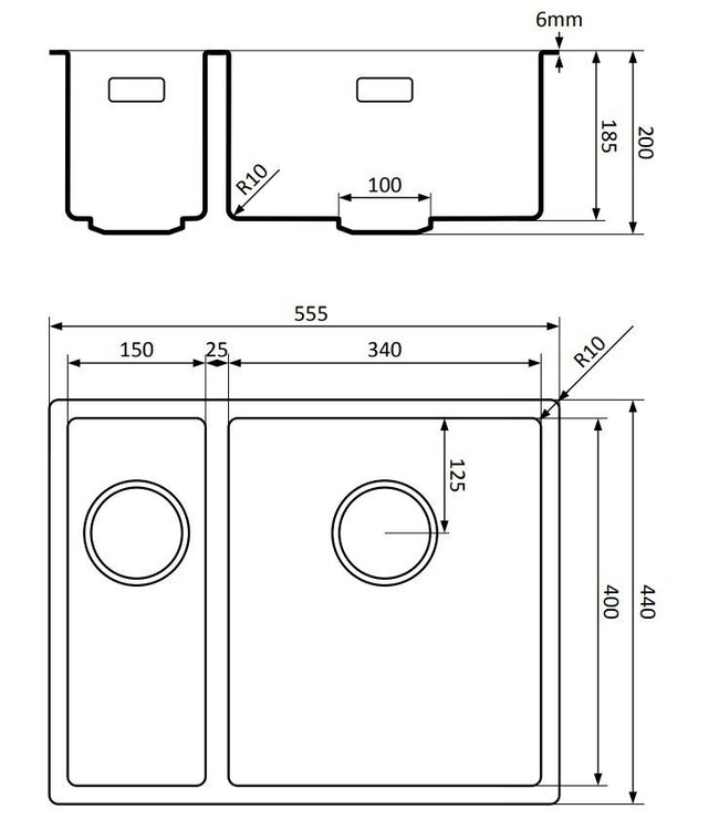 Lorreine 1534BQ-FU Dubbele Spoelbak - RVS