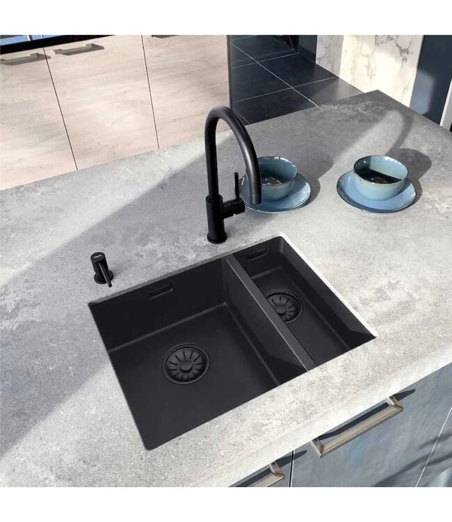 Lorreine 3415BQ-FU Dubbele Spoelbak - Zwart
