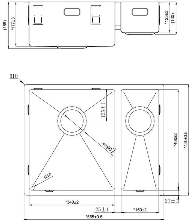 Alpha R-3415 Dubbele Spoelbak - RVS