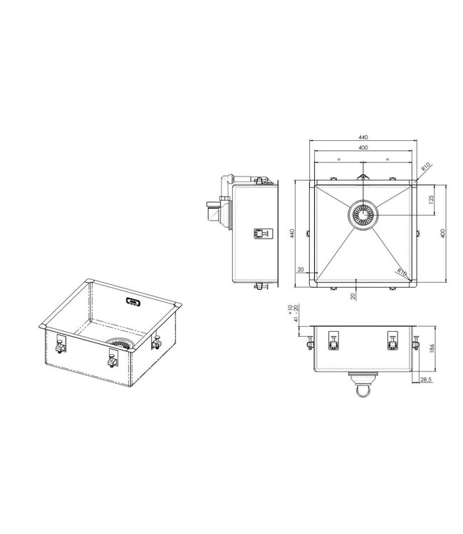 Bingara 40 Enkele Spoelbak - RVS