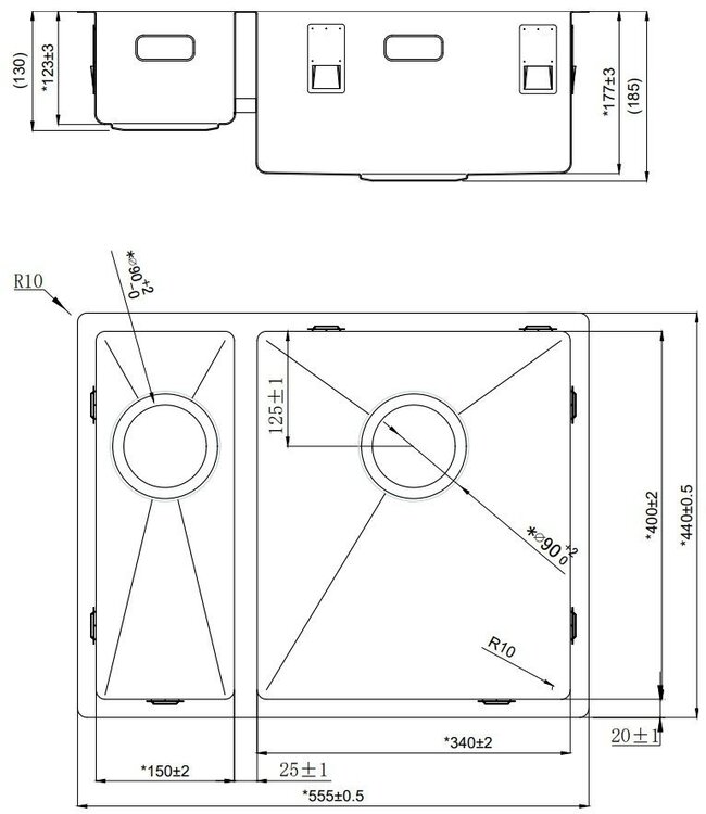 Alpha R-1534 Dubbele Spoelbak - RVS