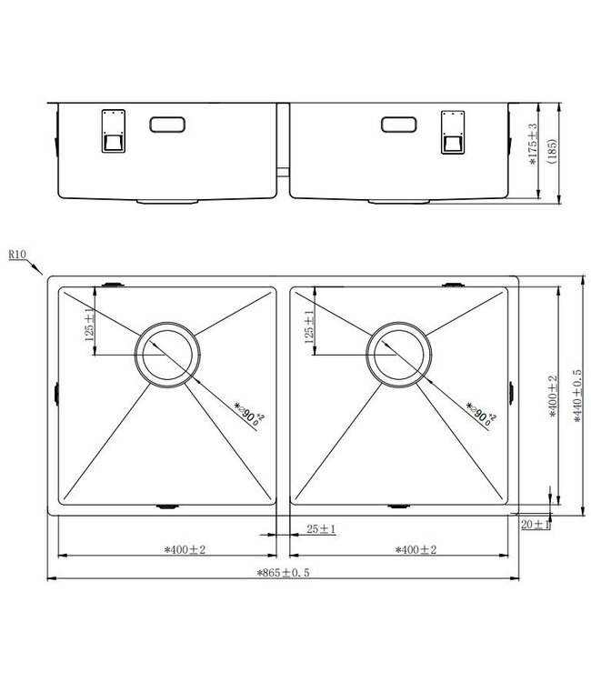 Alpha R-4040 Dubbele Spoelbak - RVS
