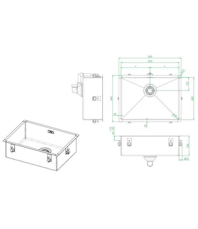 Bingara 55 Enkele Spoelbak - RVS