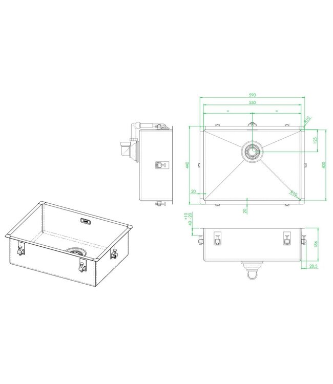 Bingara 55VI Enkele Spoelbak - RVS