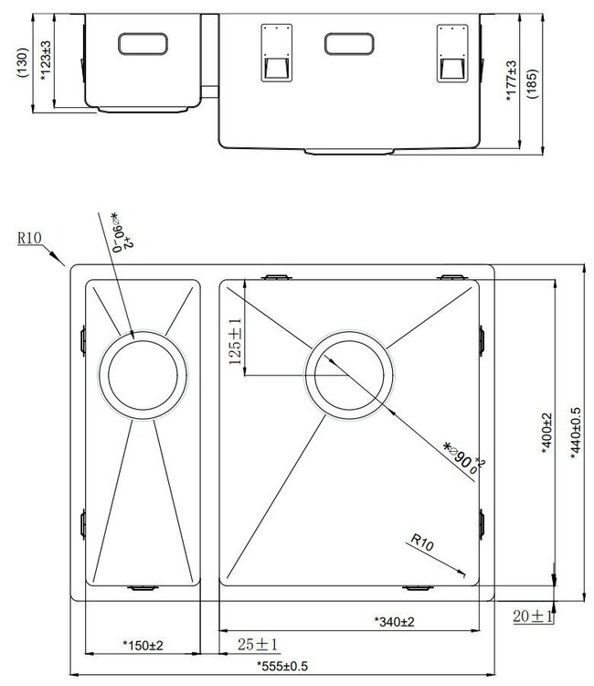 Lorreine 1534R Dubbele Spoelbak - RVS