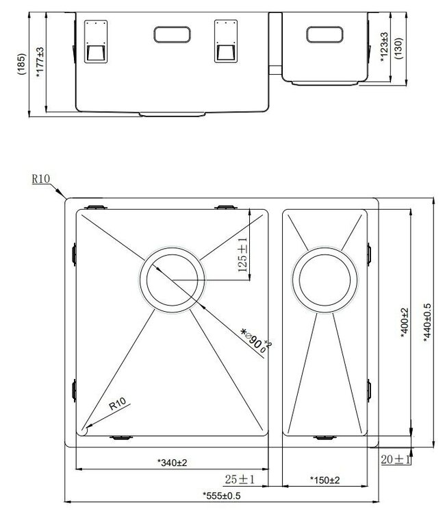 Lorreine 3415R Dubbele Spoelbak - RVS