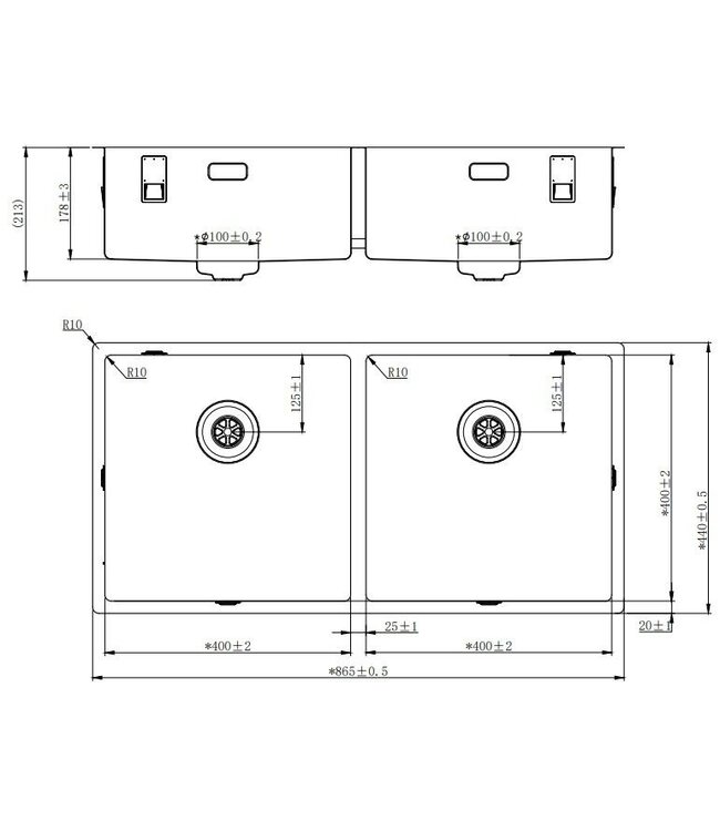Lorreine 4040SP Dubbele Spoelbak - RVS