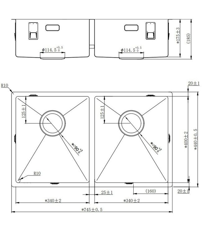 Lorreine 3434R Dubbele Spoelbak - RVS