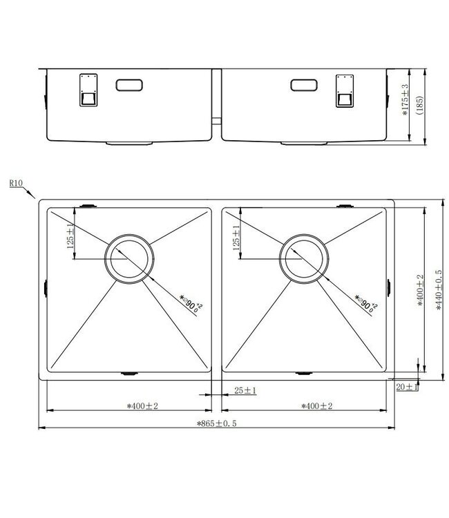 Lorreine 4040R Dubbele Spoelbak - RVS