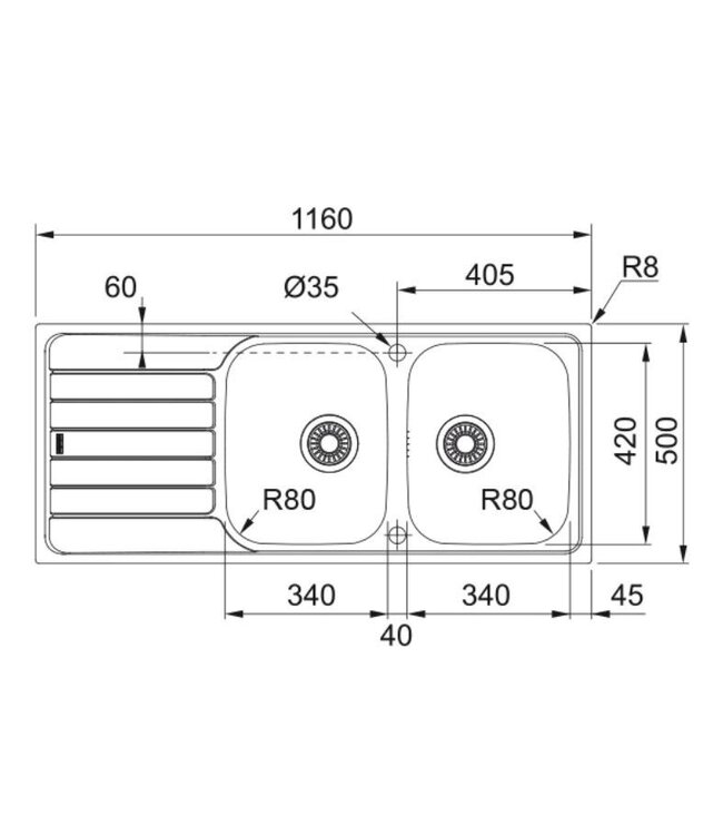 Franke Spark 621 Dubbele Spoelbak - RVS