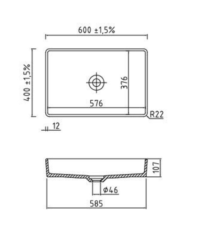 Systemceram Lavara 60 opzetwastafel - Nigra