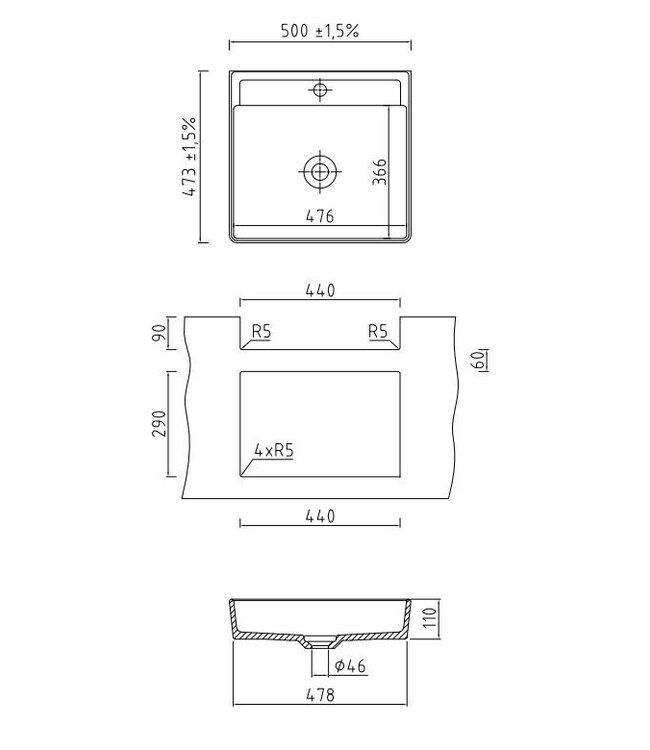Systemceram Sanara 50 opzetwastafel - Nigra