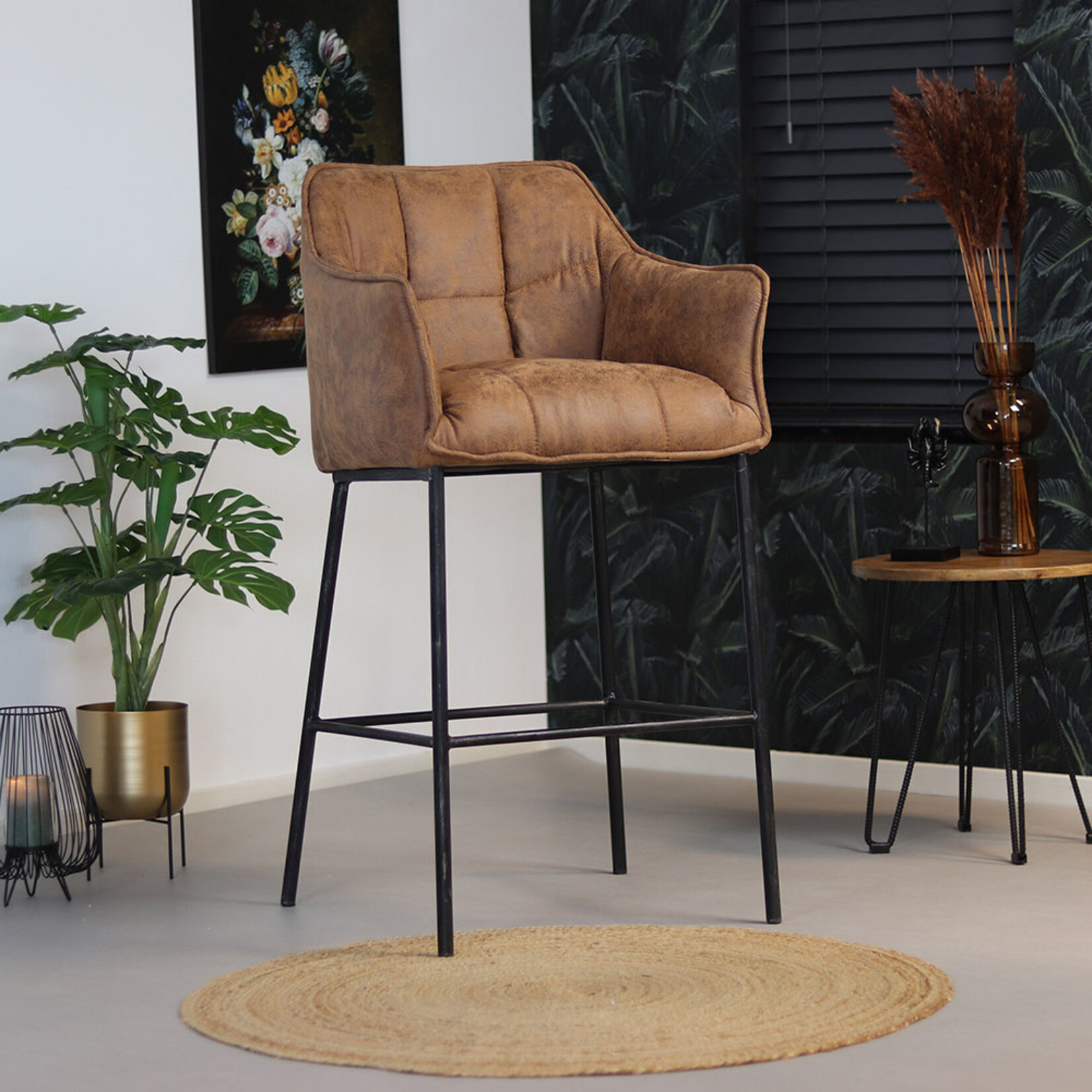 Barstoel Aaron Cognac microvezel - Leatherlook 82 cm