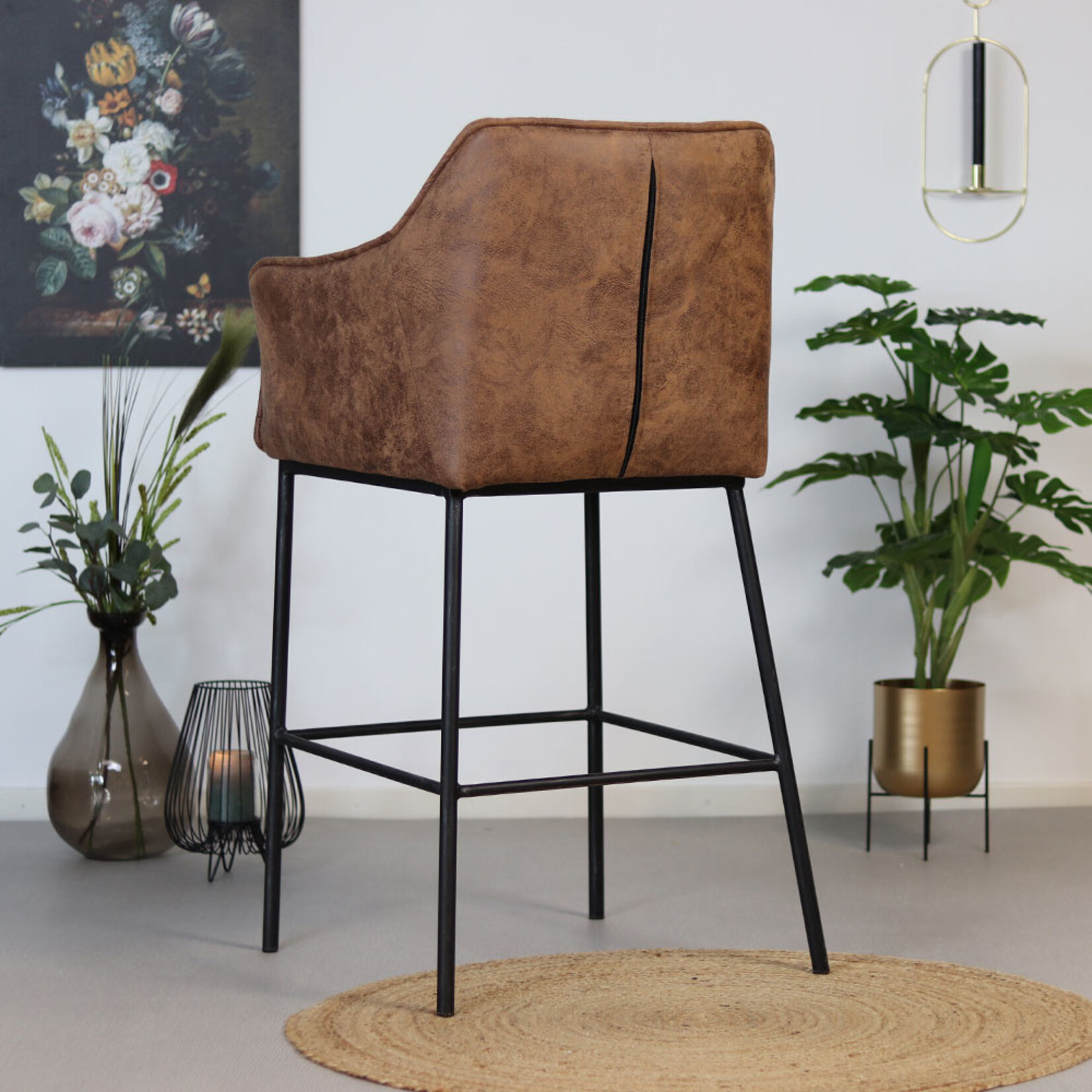 Barstoel Aaron Cognac microvezel - Leatherlook 82 cm
