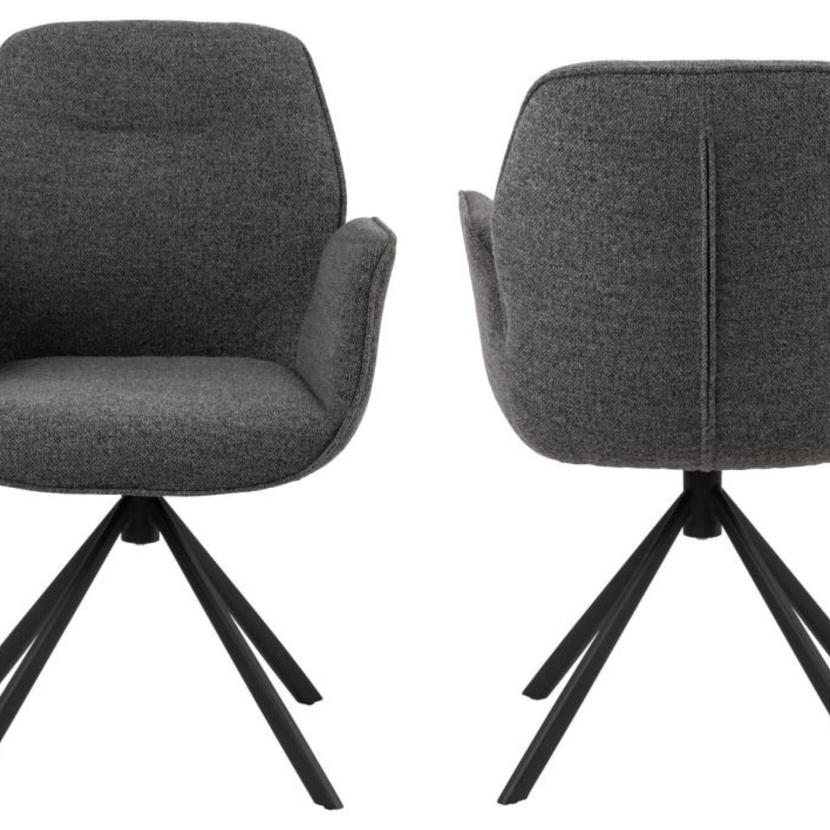 HSM Collection HSM Collection-Eetkamerstoel Nora + Armleuning-90x62x61-Donker Grijs/Zwart-Stof/Metaal