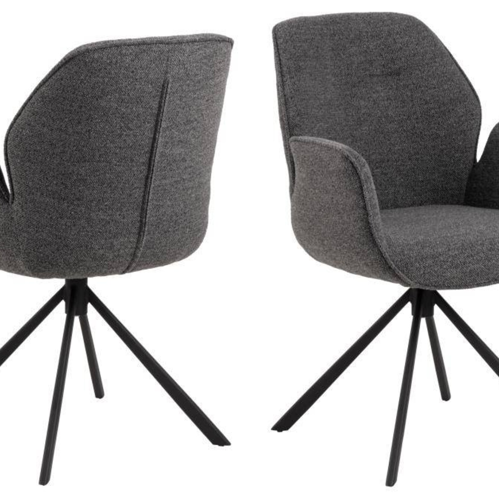HSM Collection HSM Collection-Eetkamerstoel Nora + Armleuning-90x62x61-Donker Grijs/Zwart-Stof/Metaal
