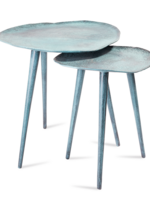 Benoa Blauwe patina bijzettafel 34,5 diameter (set van 2)