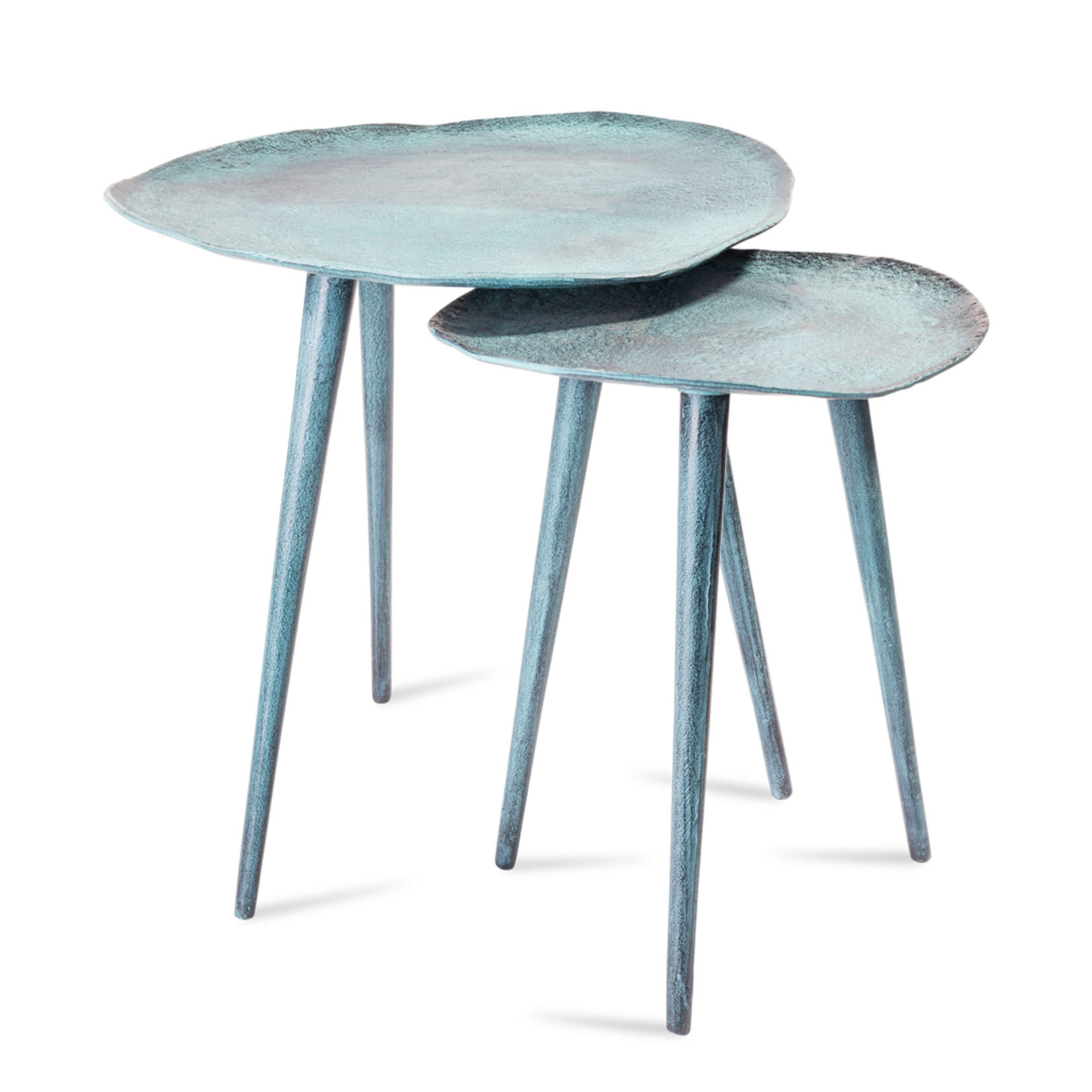 Benoa Blauwe patina bijzettafel 34,5 diameter (set van 2)