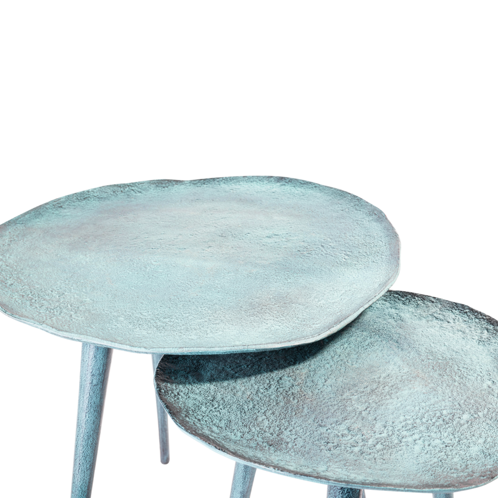 Benoa Blauwe patina bijzettafel 34,5 diameter (set van 2)