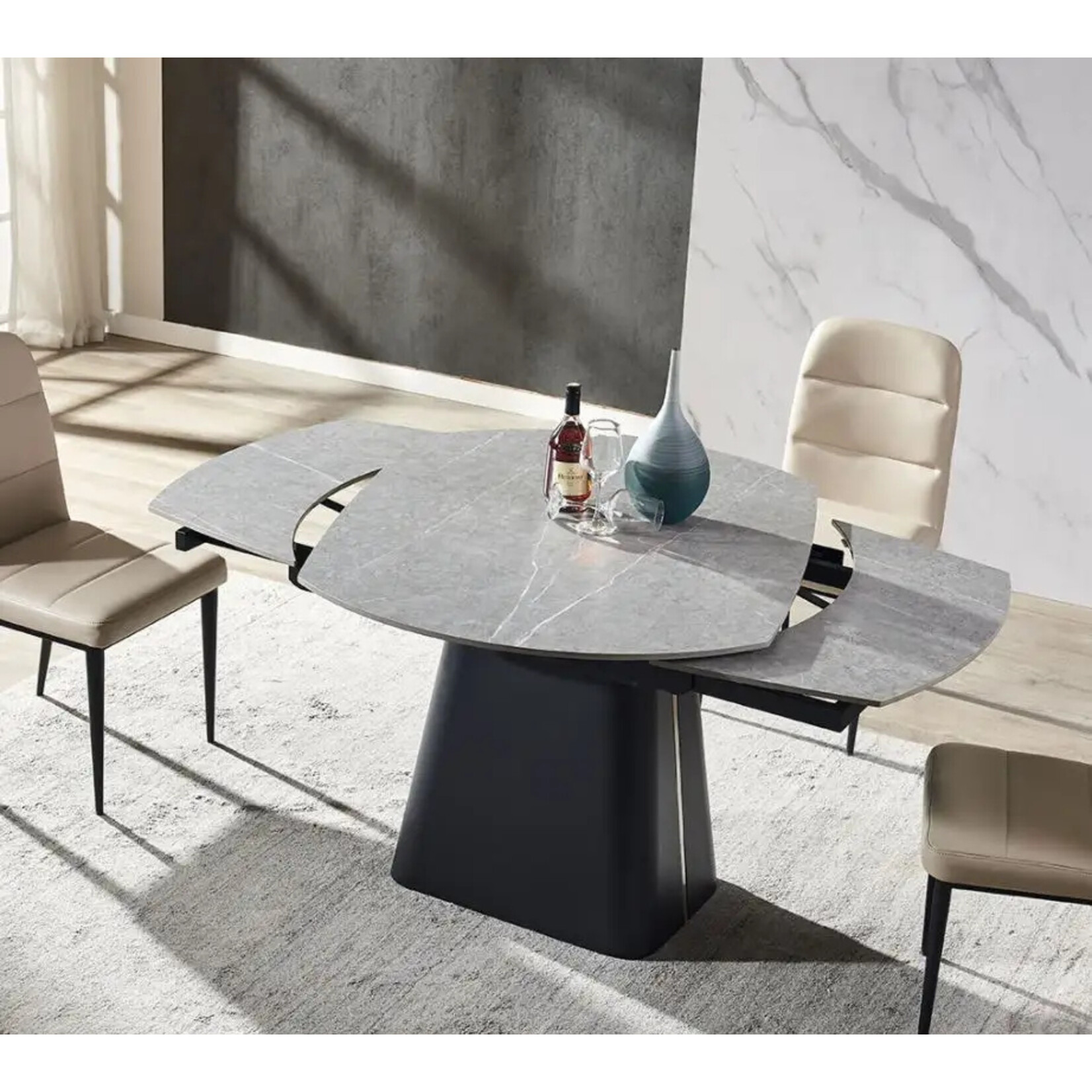 Luxe uitschuifbare eettafel met marmer blad (in meerdere kleuren en onderstellen)