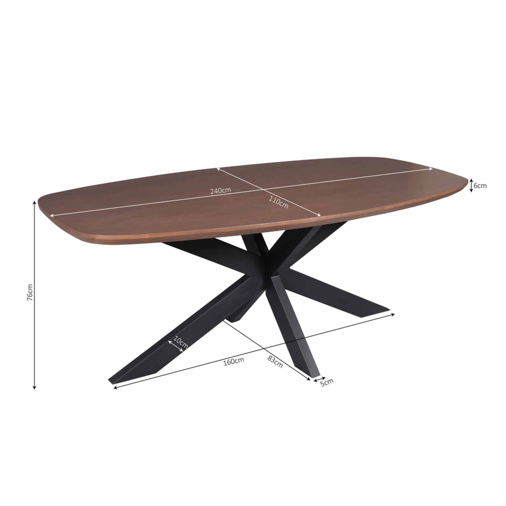 Madison Walnoot Eettafel Madison Walnut | 240 cm | Deens Ovaal | Poot Black