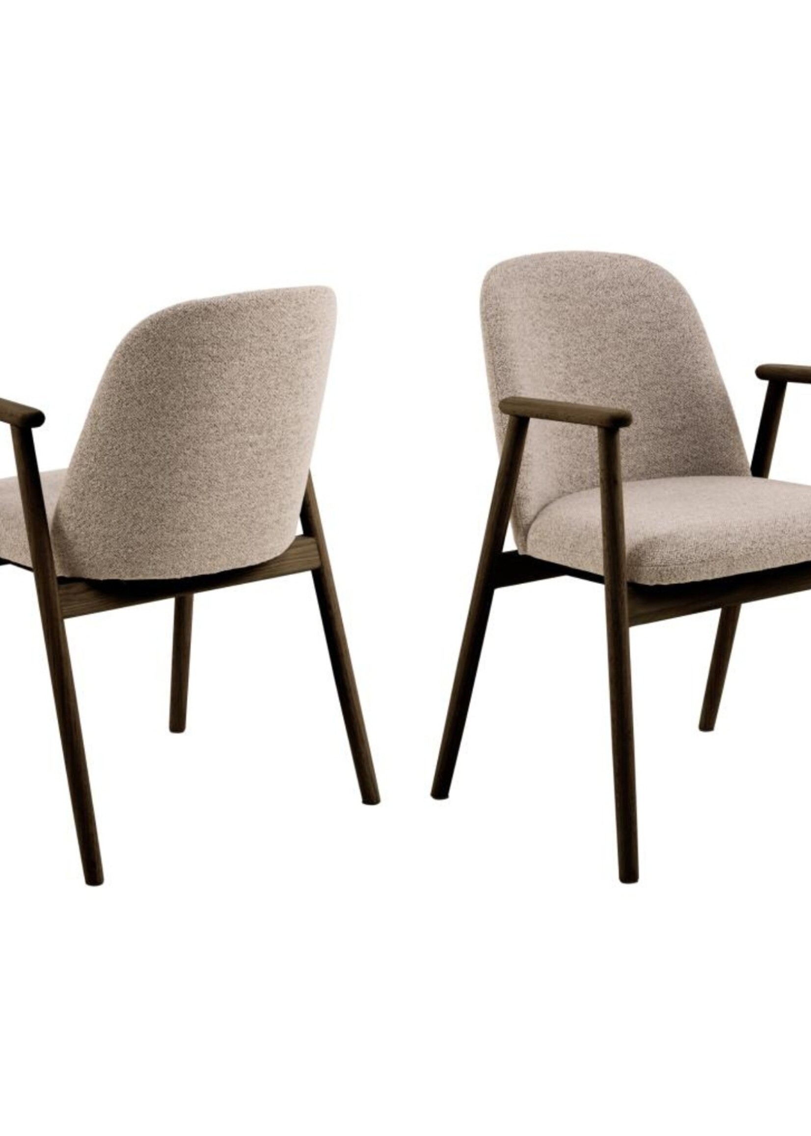 Leo eetkamerstoel met armleuning, stof Monza beige 60 FR, onderstel mat gerookt NC gelakt eiken