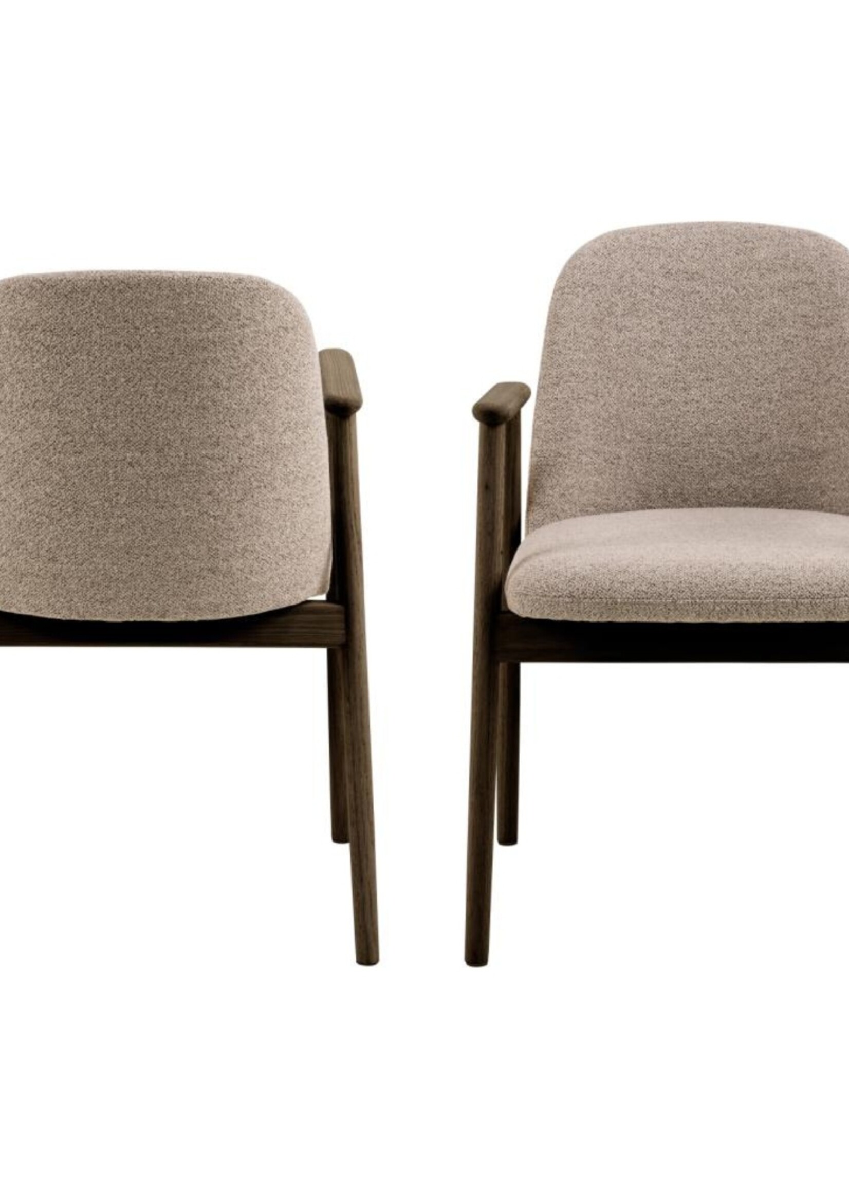 Leo eetkamerstoel met armleuning, stof Monza beige 60 FR, onderstel mat gerookt NC gelakt eiken