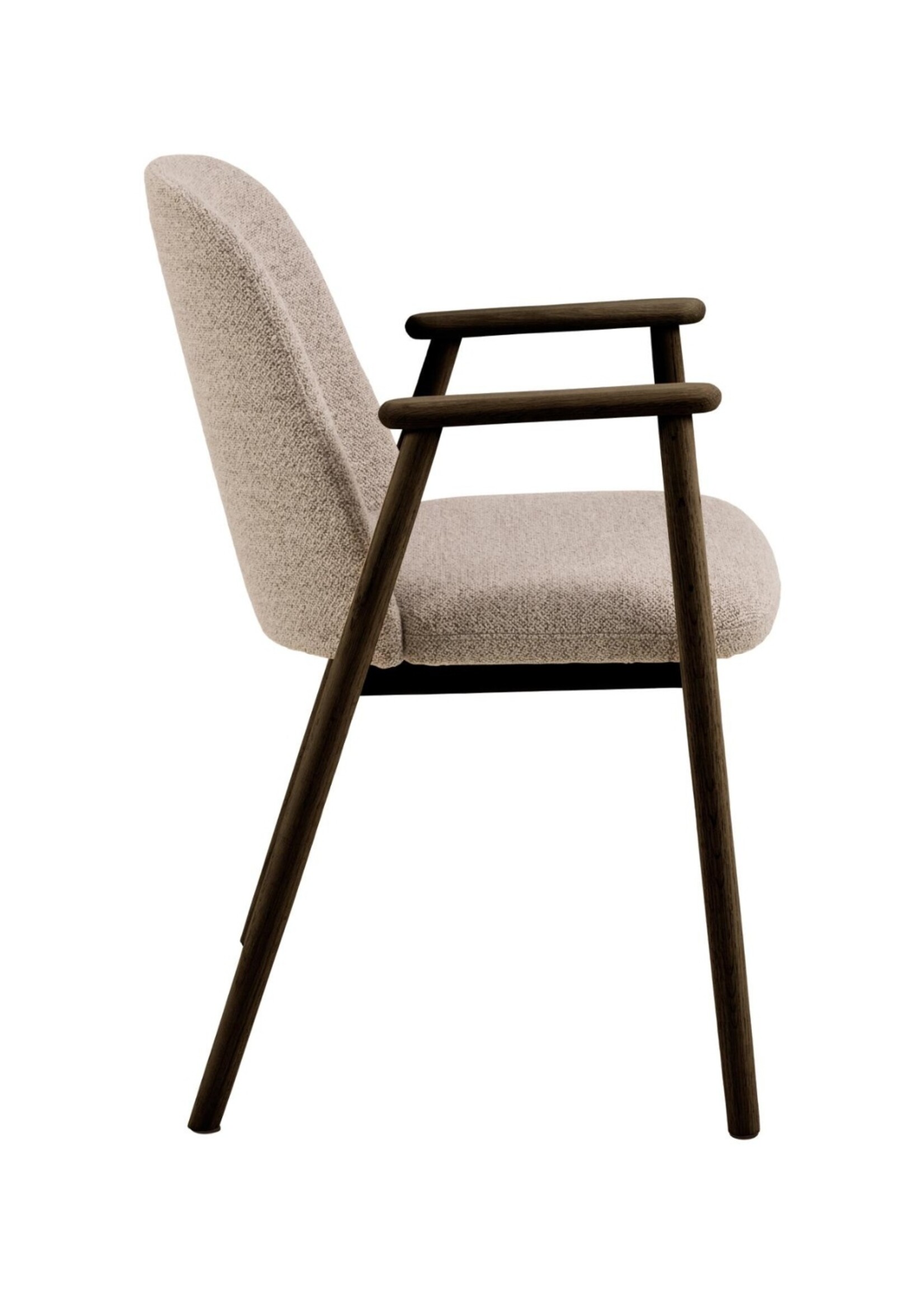 Leo eetkamerstoel met armleuning, stof Monza beige 60 FR, onderstel mat gerookt NC gelakt eiken
