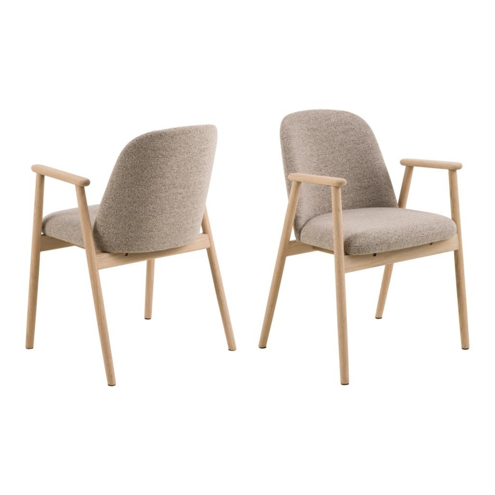 Leo eetkamerstoel met armleuning, stof Monza beige 60, onderstel wit gepigmenteerd geolied eiken