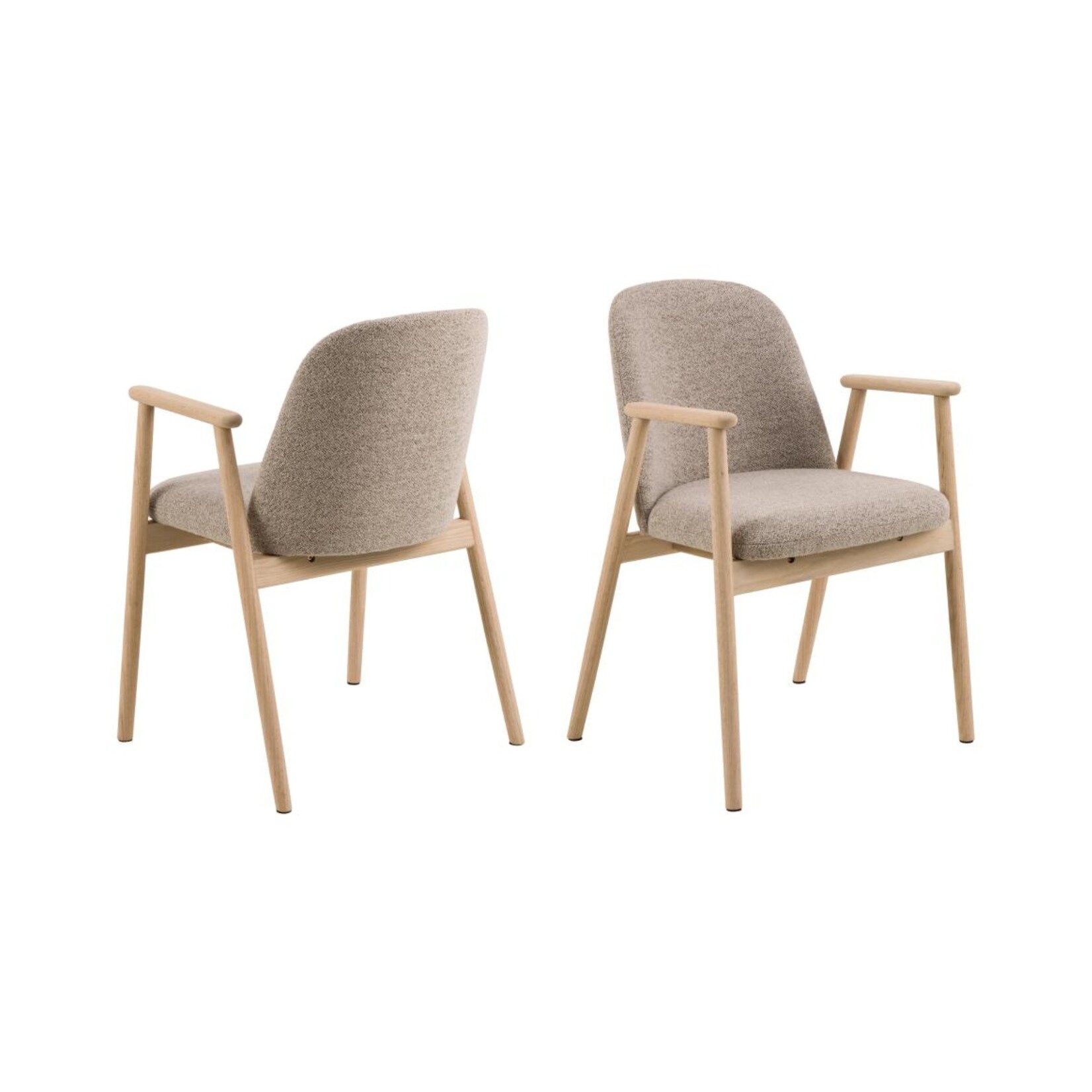 Leo eetkamerstoel met armleuning, stof Monza beige 60, onderstel wit gepigmenteerd geolied eiken