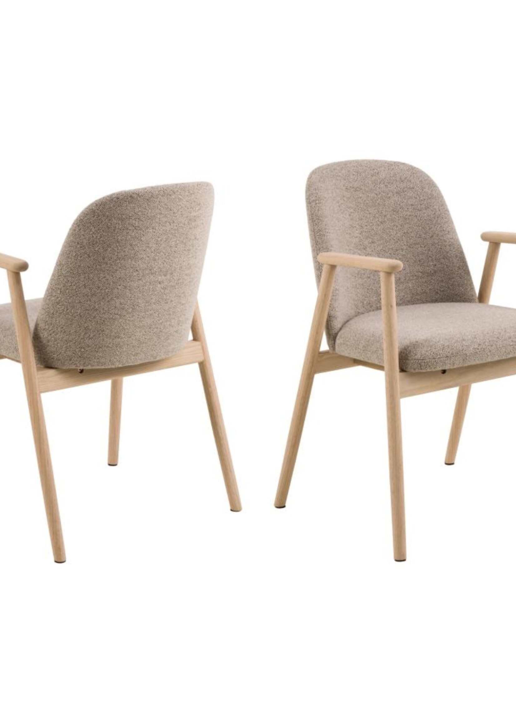 Leo eetkamerstoel met armleuning, stof Monza beige 60, onderstel wit gepigmenteerd geolied eiken