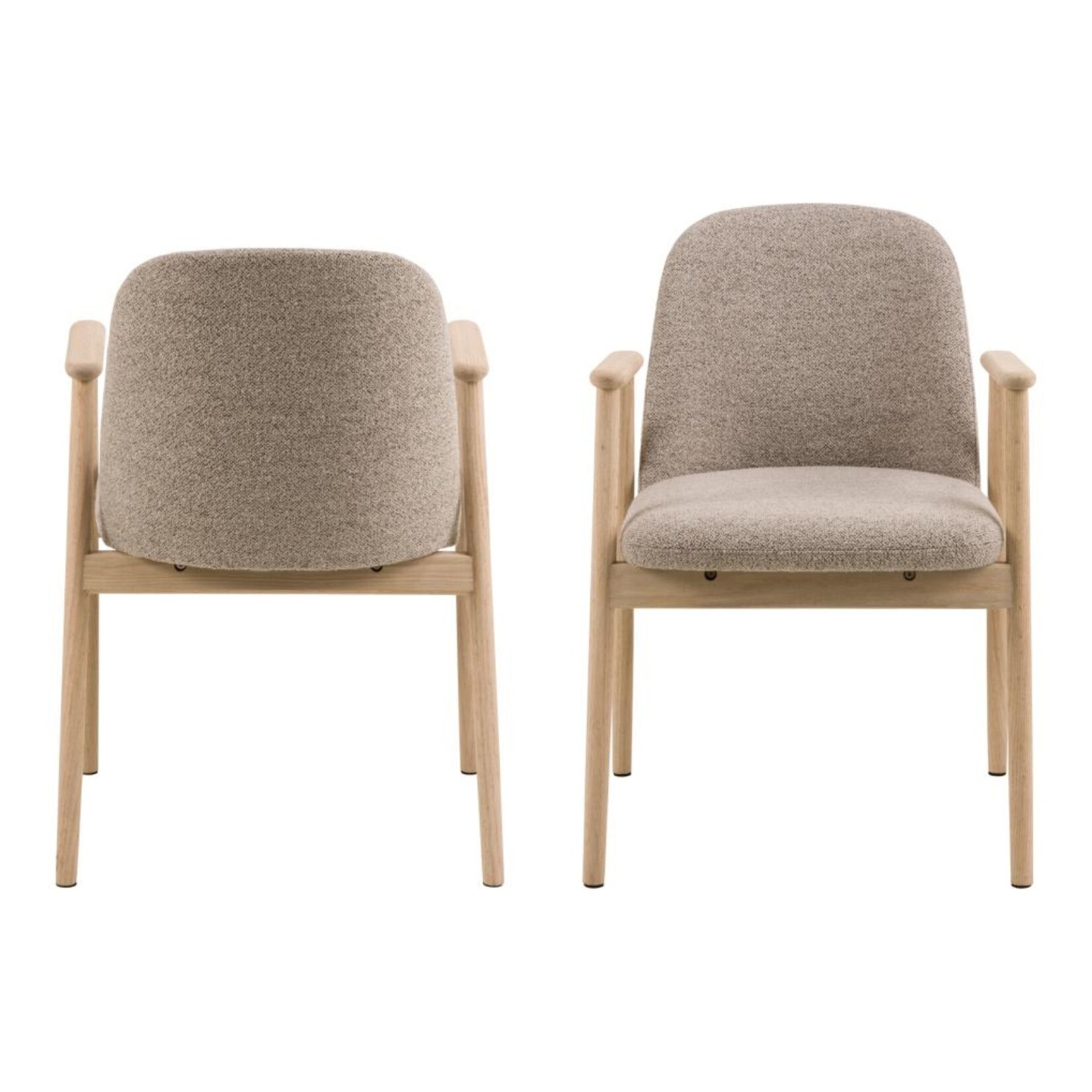 Leo eetkamerstoel met armleuning, stof Monza beige 60, onderstel wit gepigmenteerd geolied eiken