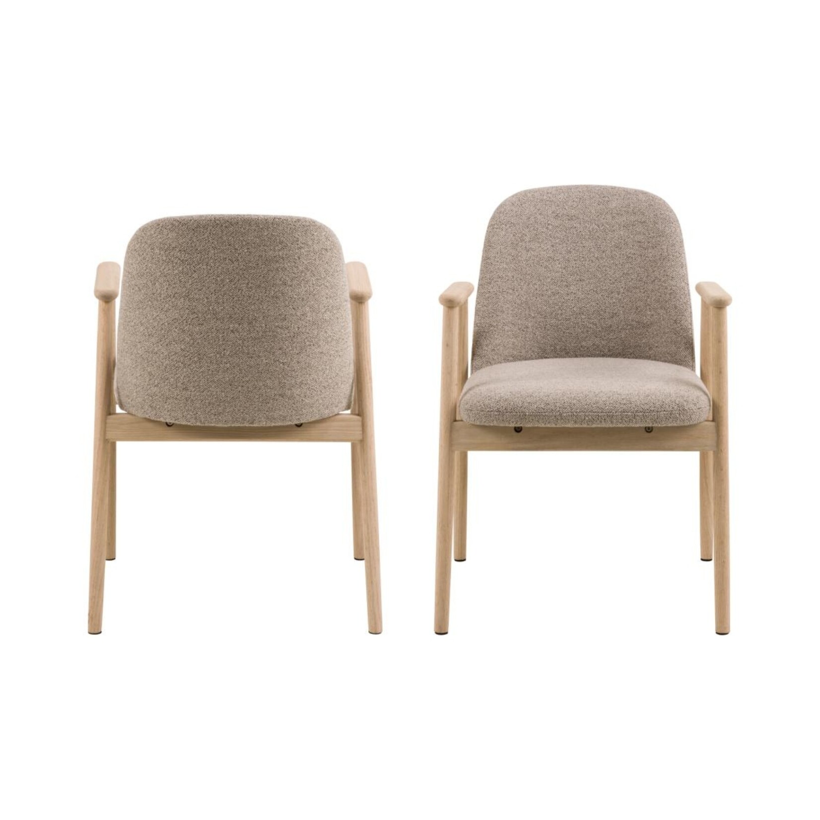 Leo eetkamerstoel met armleuning, stof Monza beige 60, onderstel wit gepigmenteerd geolied eiken