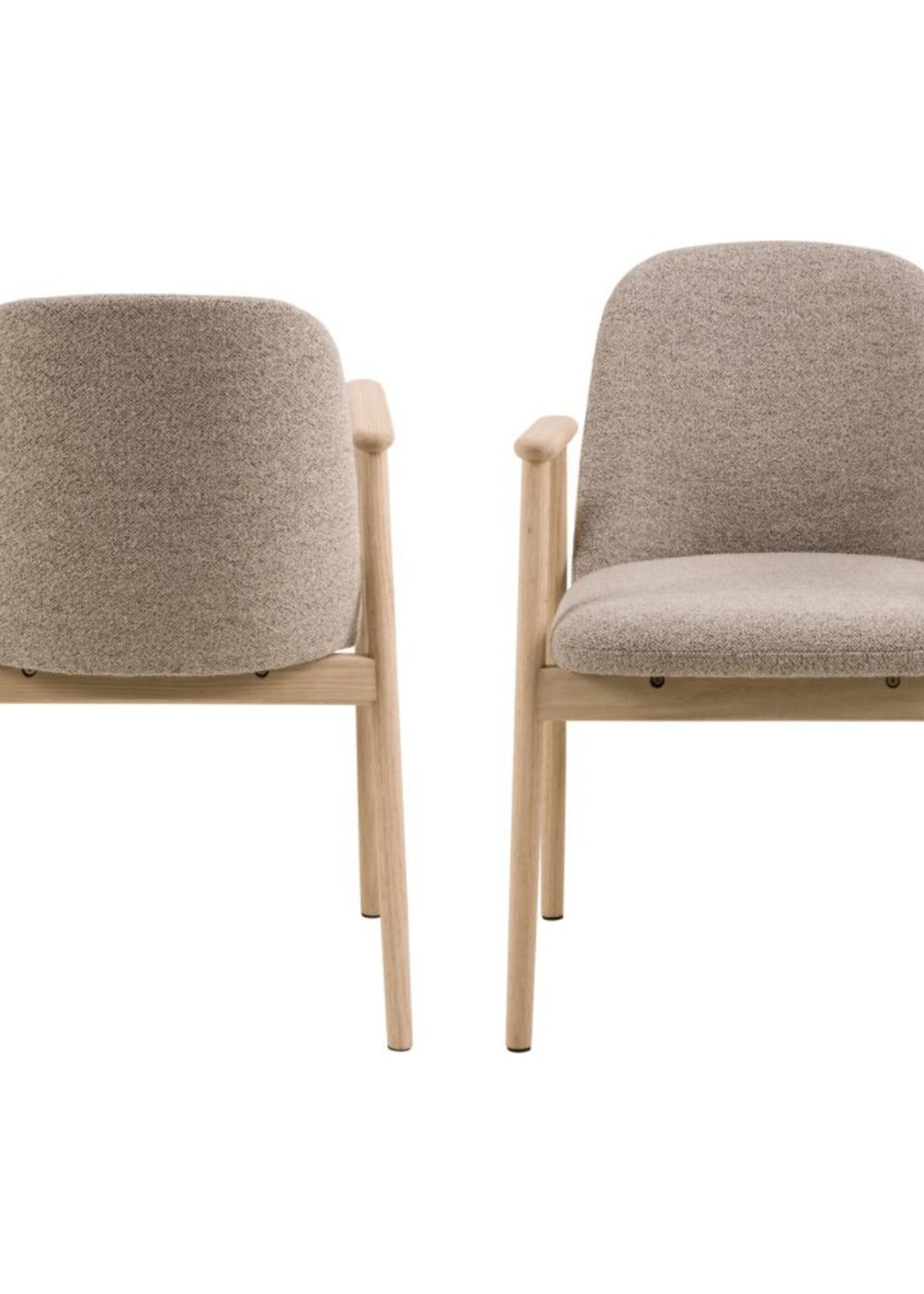 Leo eetkamerstoel met armleuning, stof Monza beige 60, onderstel wit gepigmenteerd geolied eiken