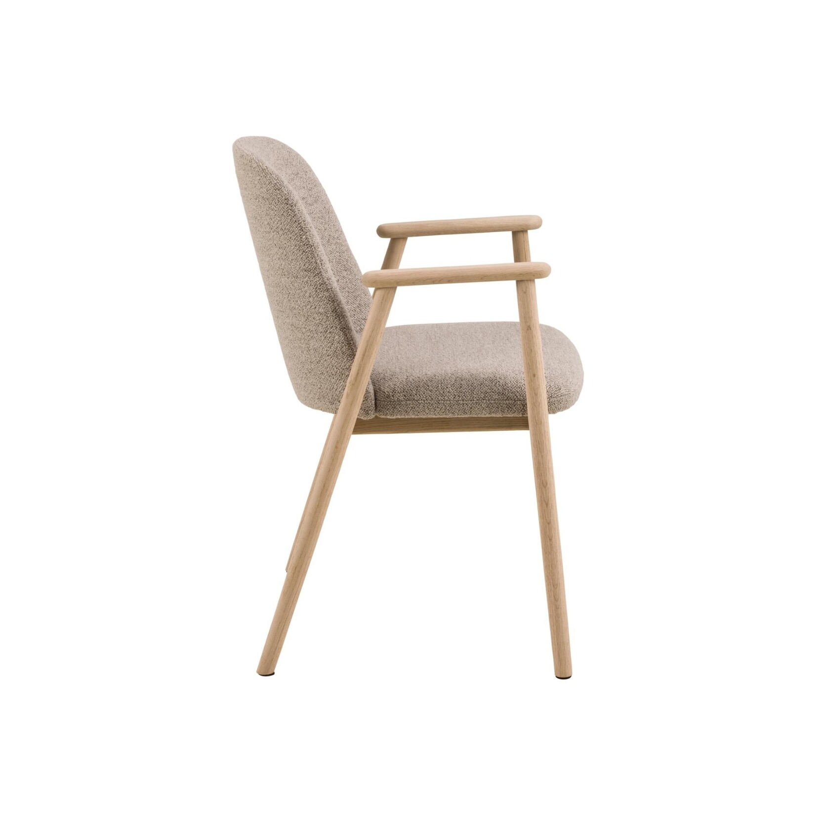 Leo eetkamerstoel met armleuning, stof Monza beige 60, onderstel wit gepigmenteerd geolied eiken
