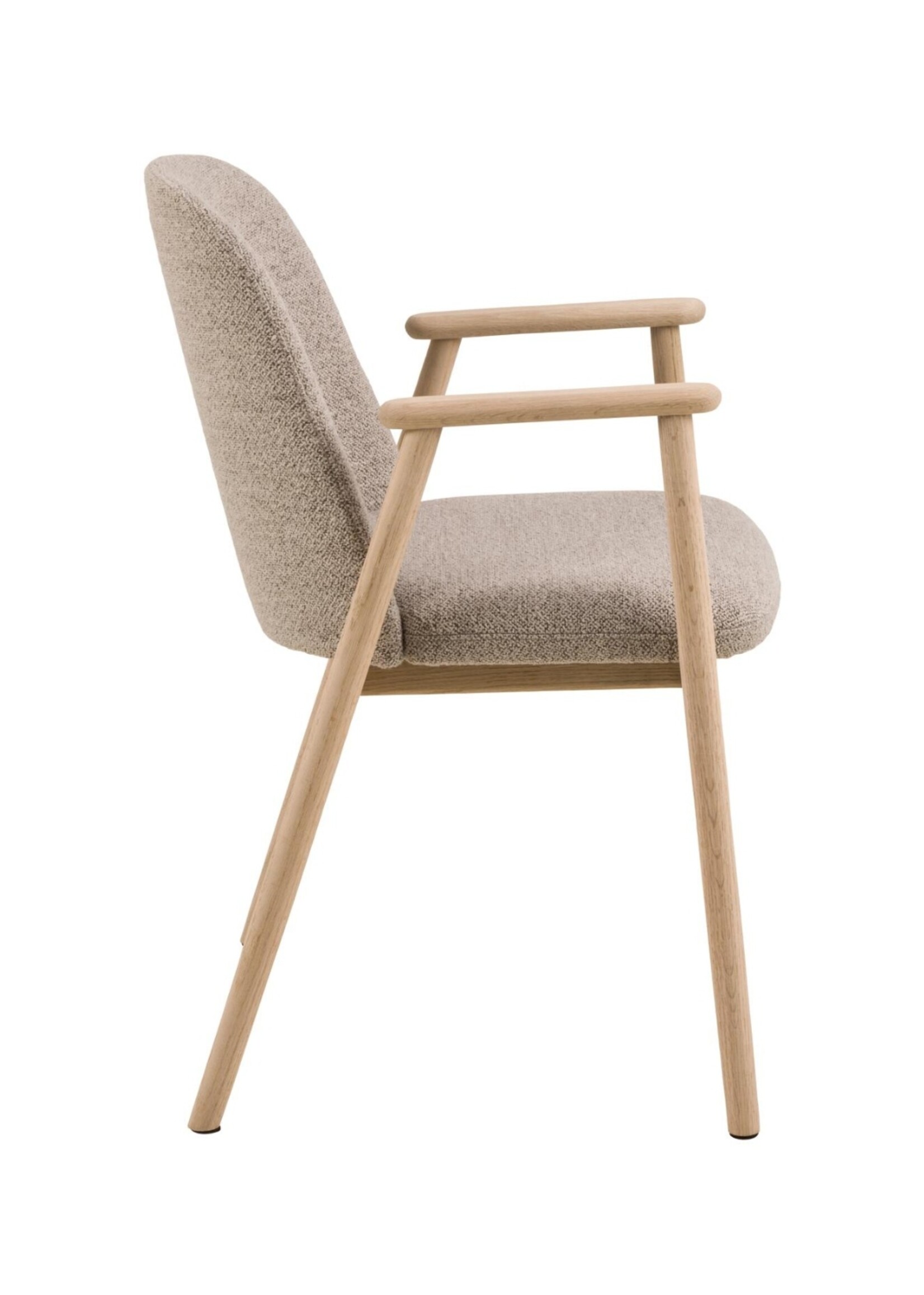 Leo eetkamerstoel met armleuning, stof Monza beige 60, onderstel wit gepigmenteerd geolied eiken