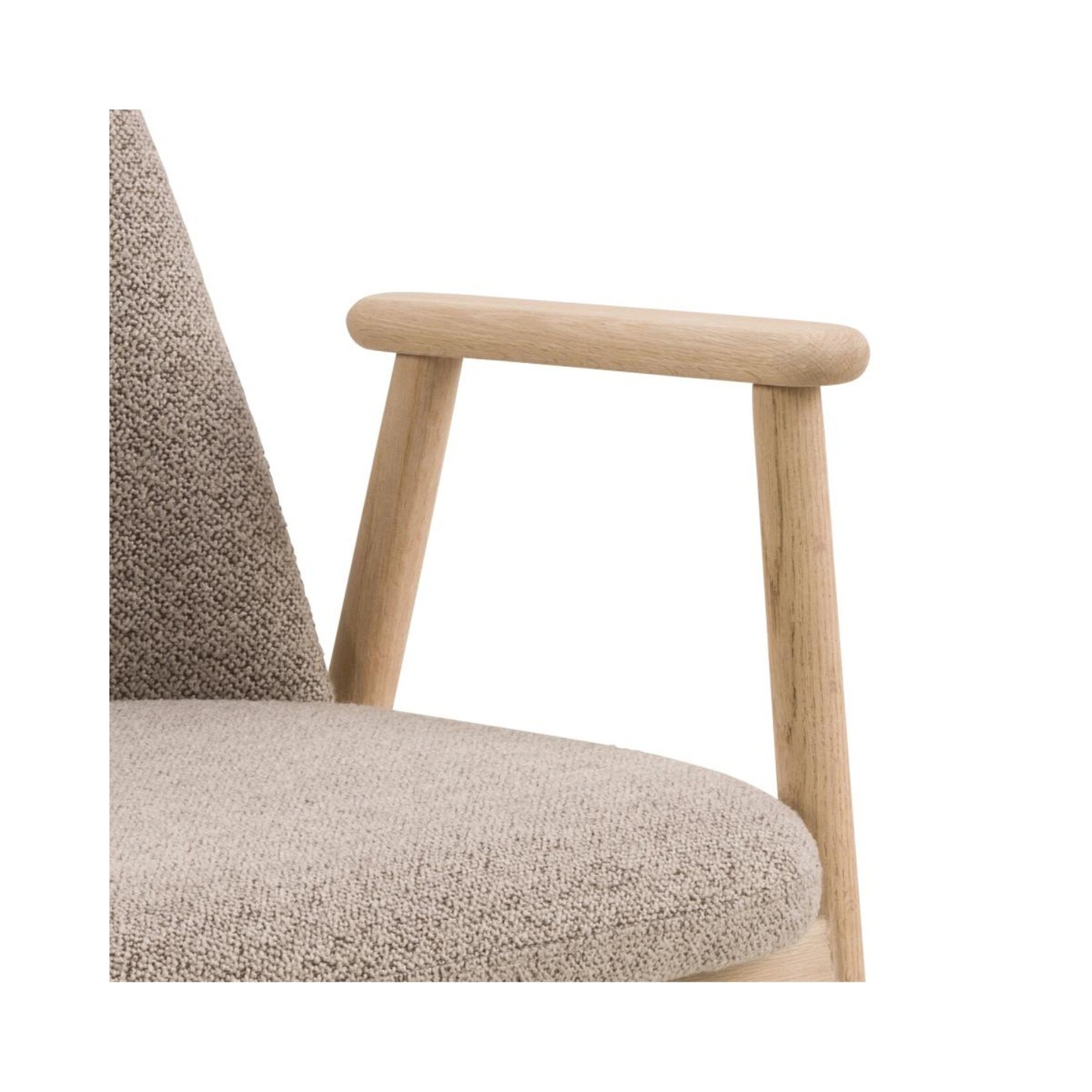 Leo eetkamerstoel met armleuning, stof Monza beige 60, onderstel wit gepigmenteerd geolied eiken